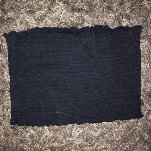 Navy Cropped Runched Tube Top - Picture 2 of 3